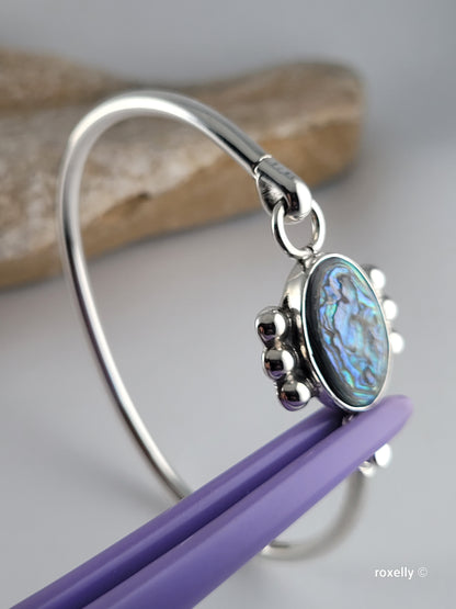 ❤️925 Precious Sterling Silver Paua Shell Bangle Design Bracelet!