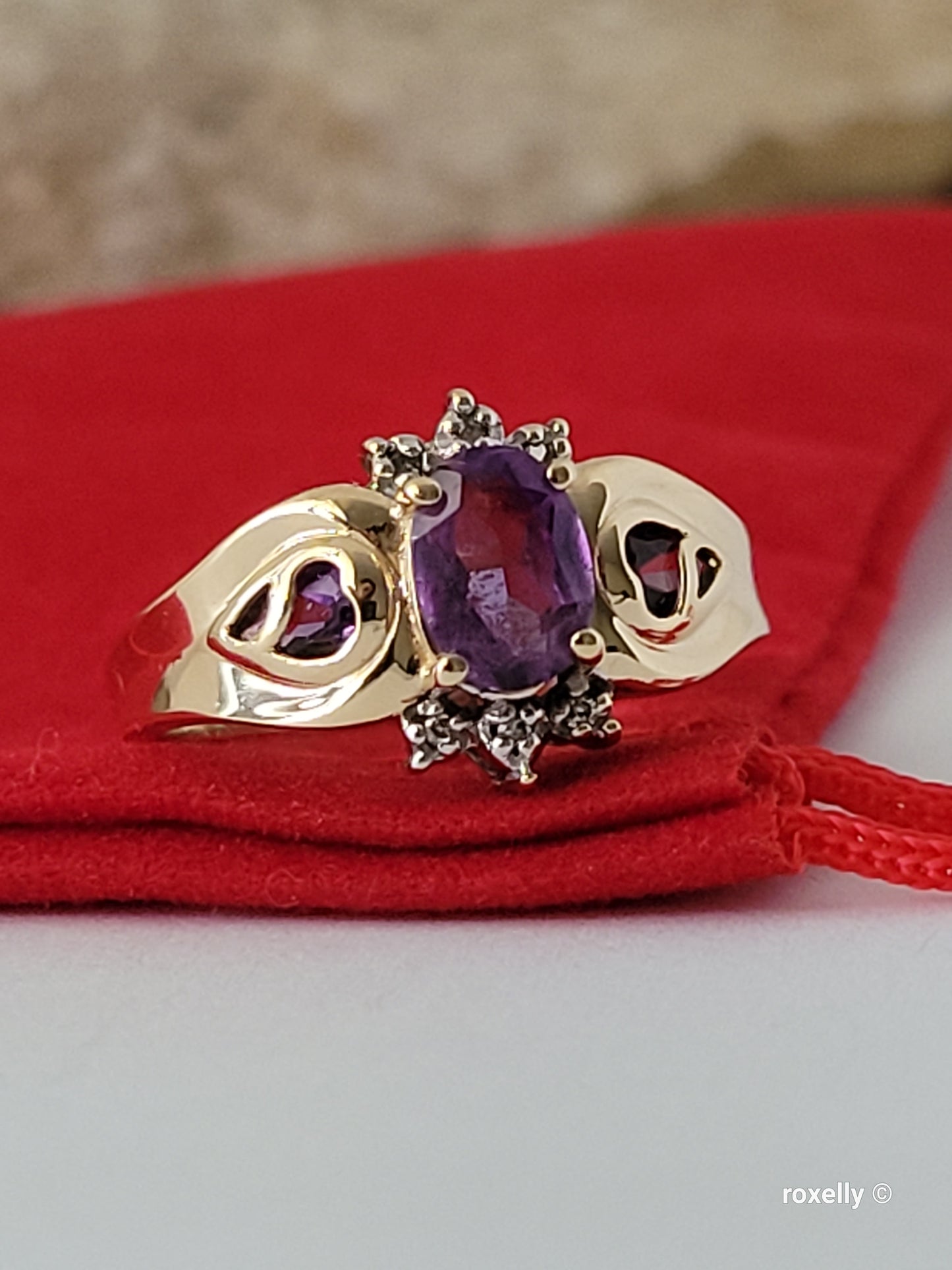 ❤️14k Size 7 Amazing Solid Yellow Gold Amethyst and Diamonds Ring!