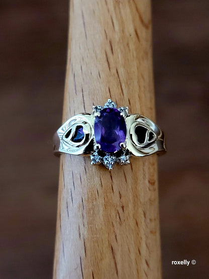 ❤️14k Size 7 Amazing Solid Yellow Gold Amethyst and Diamonds Ring!