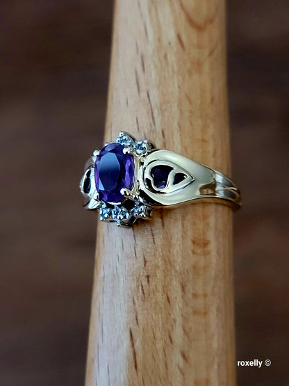 ❤️14k Size 7 Amazing Solid Yellow Gold Amethyst and Diamonds Ring!