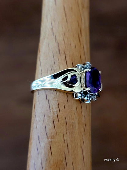 ❤️14k Size 7 Amazing Solid Yellow Gold Amethyst and Diamonds Ring!
