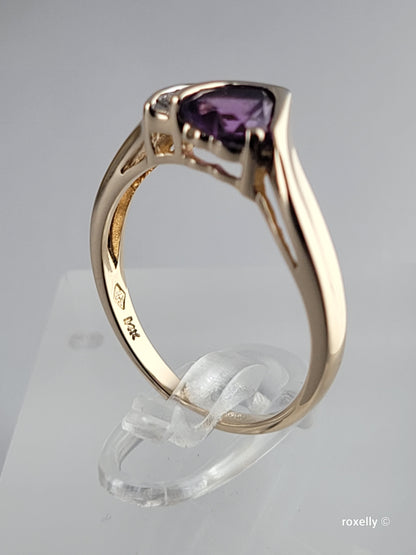 ❤️14k Size 6.5 Beautiful Solid Yellow Gold Heart-Shaped Amethyst and Diamonds Ring!