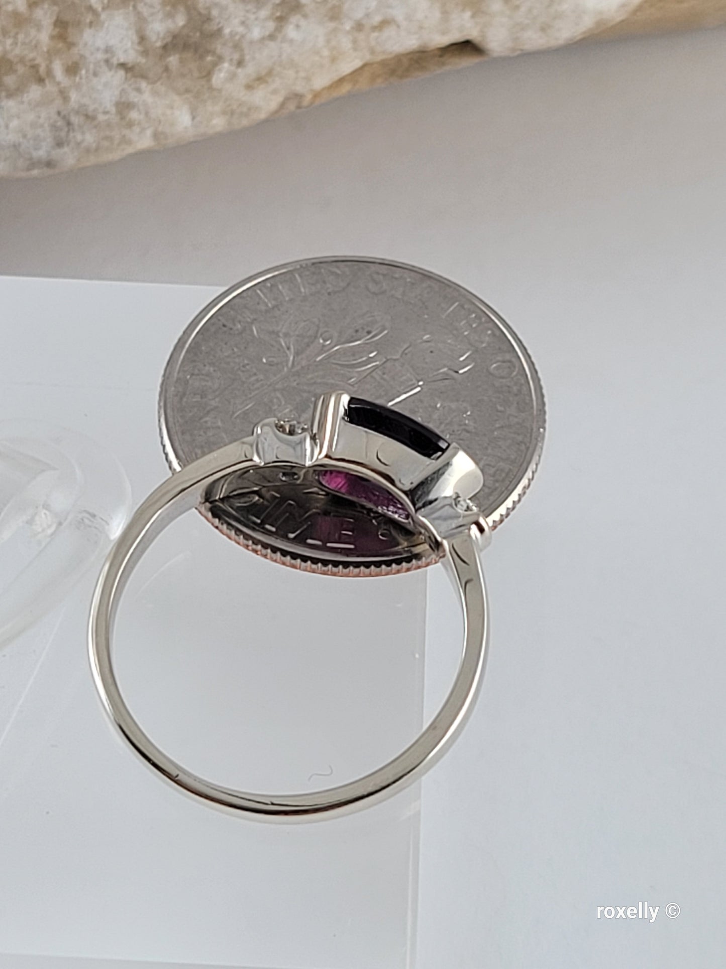 ❤️14k Size 4.5 Precious Solid White Gold Tourmaline and Diamonds Ring!