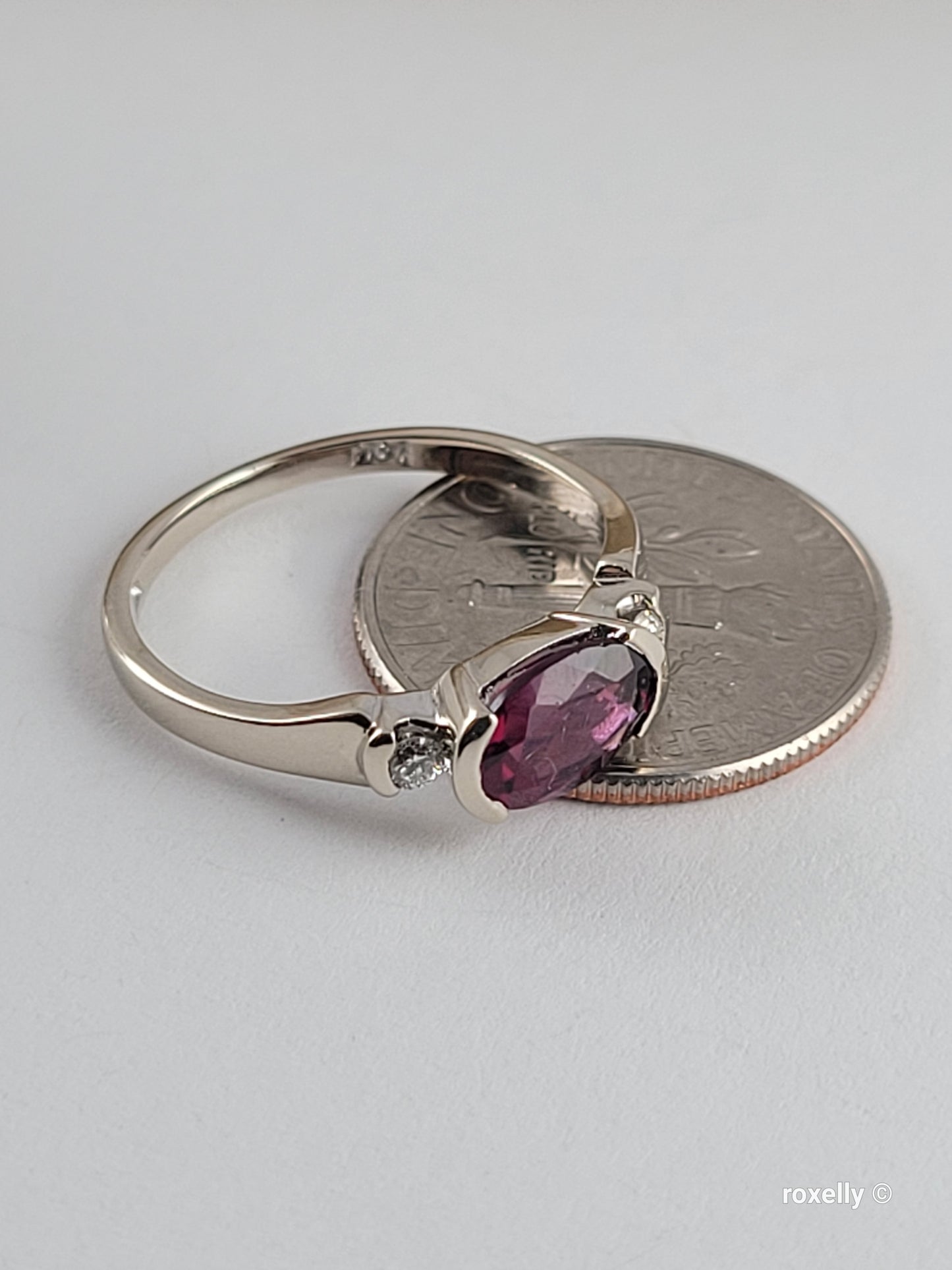 ❤️14k Size 4.5 Precious Solid White Gold Tourmaline and Diamonds Ring!