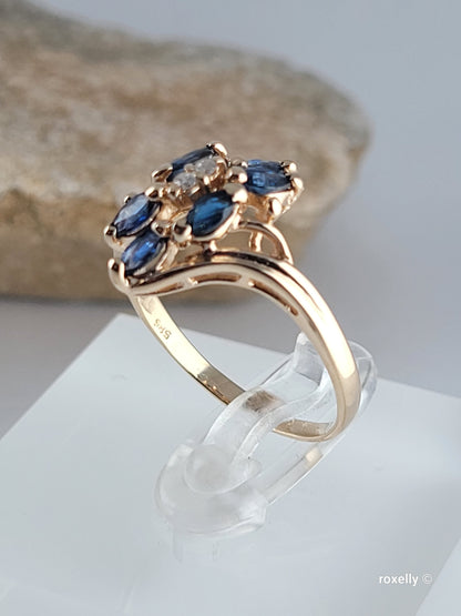 ❤️14k Size 7.75 Vintage Solid Yellow Gold Sapphire and Genuine Diamonds Ring!