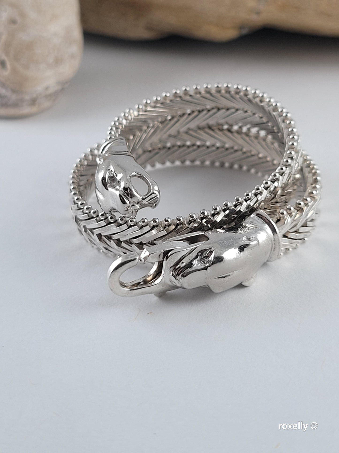 ❤️925 Precious Sterling Silver Panther-Head Imperial Link Design Milor Italian Bracelet!