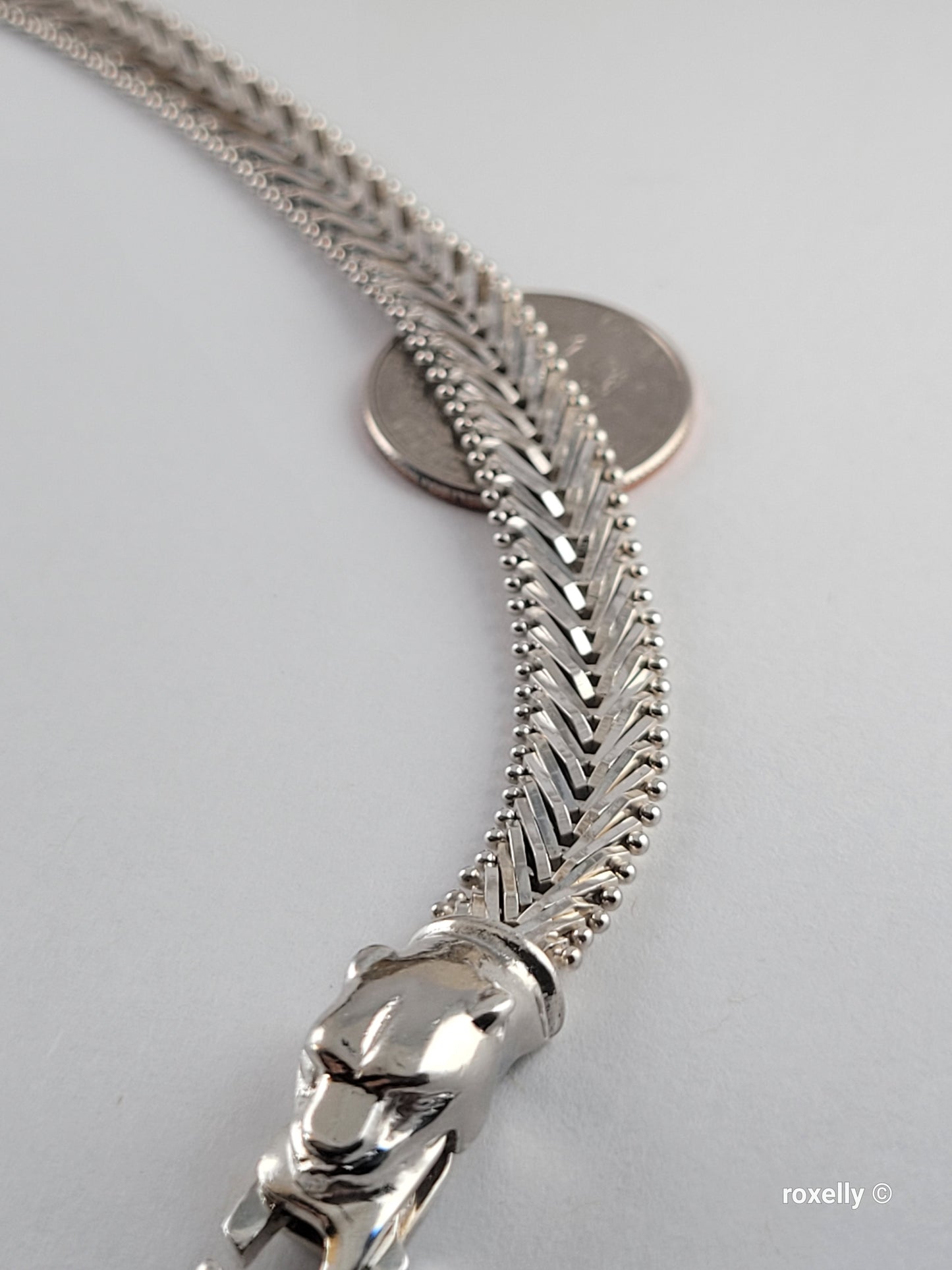 ❤️925 Precious Sterling Silver Panther-Head Imperial Link Design Milor Italian Bracelet!