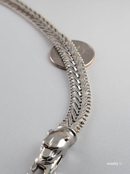 ❤️925 Precious Sterling Silver Panther-Head Imperial Link Design Milor Italian Bracelet!