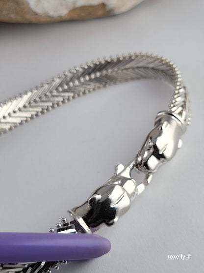 ❤️925 Precious Sterling Silver Panther-Head Imperial Link Design Milor Italian Bracelet!