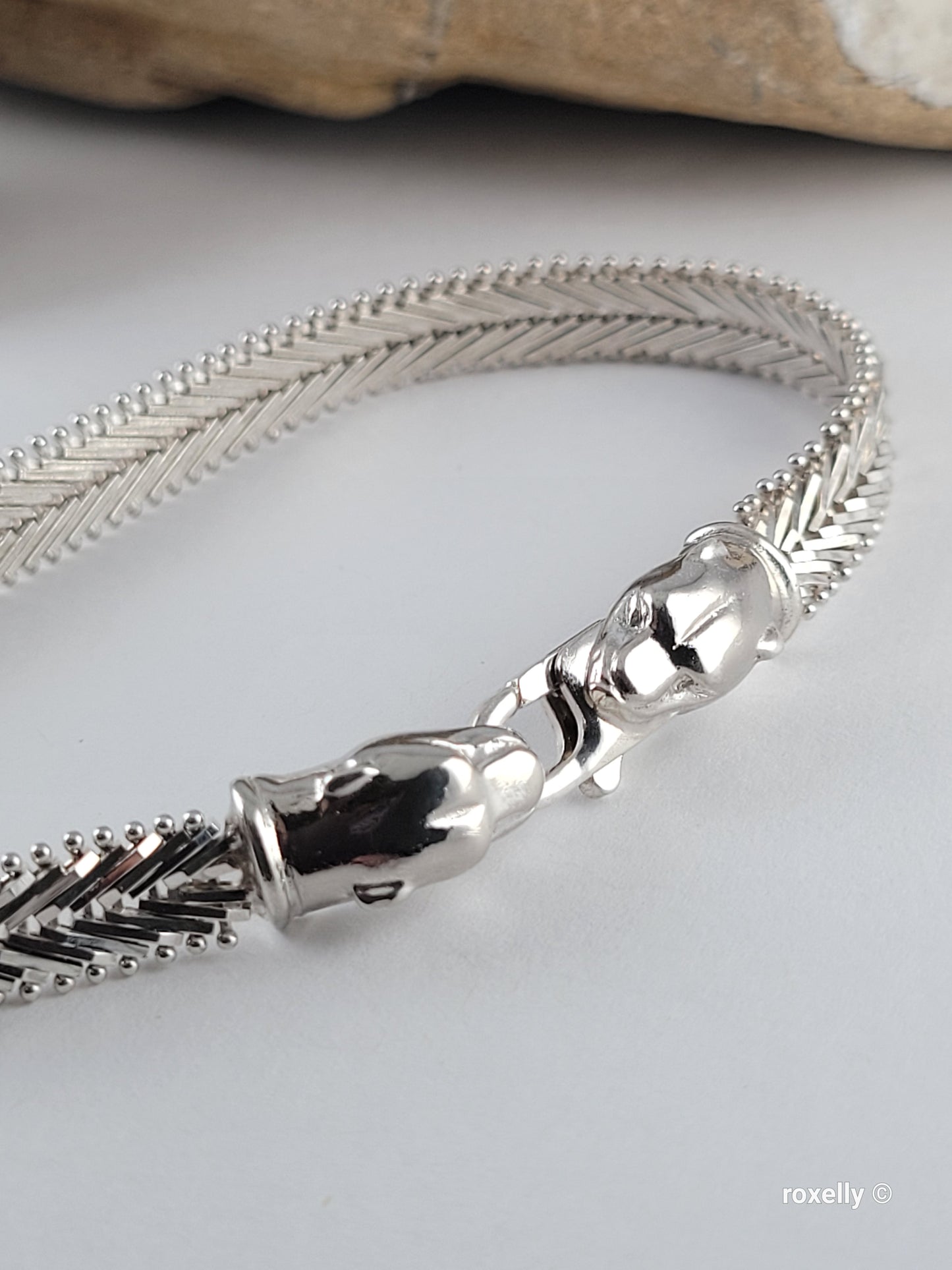 ❤️925 Precious Sterling Silver Panther-Head Imperial Link Design Milor Italian Bracelet!