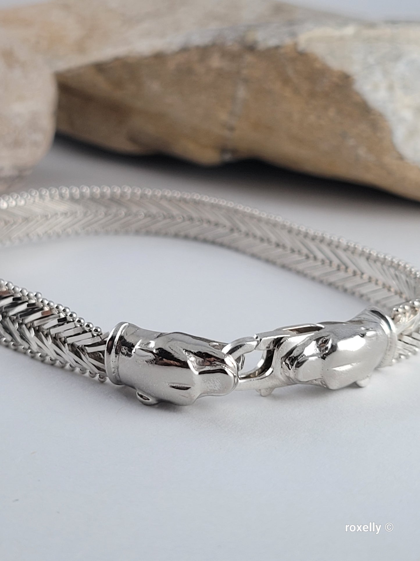 ❤️925 Precious Sterling Silver Panther-Head Imperial Link Design Milor Italian Bracelet!