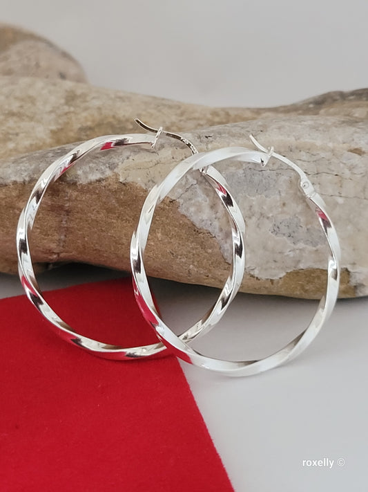 925 Sterling Silver Hoop Earrings Twisted Design