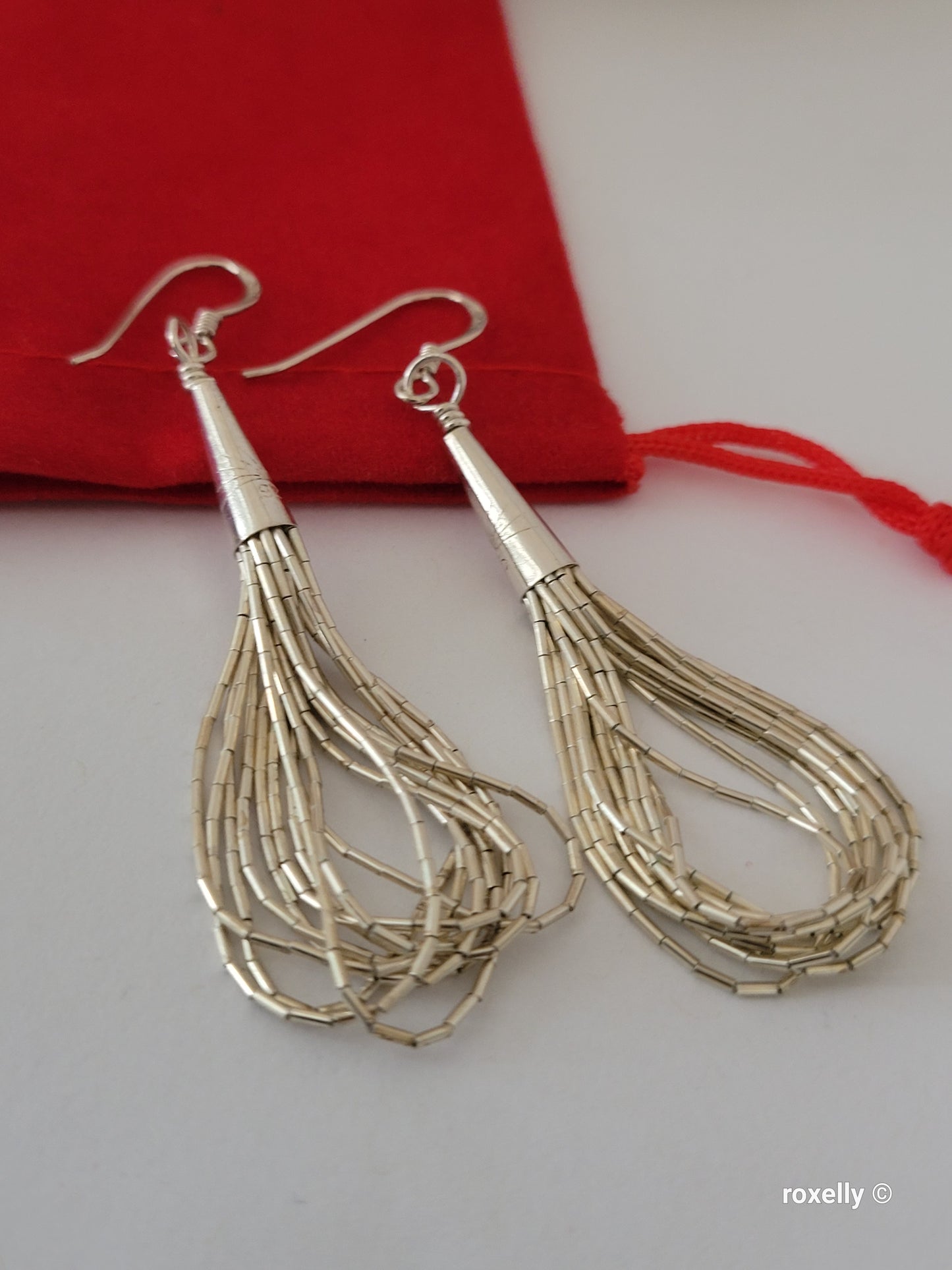 ❤️925 Beautiful Sterling Silver Navajo Liquid Design, 8 Strands Earrings!