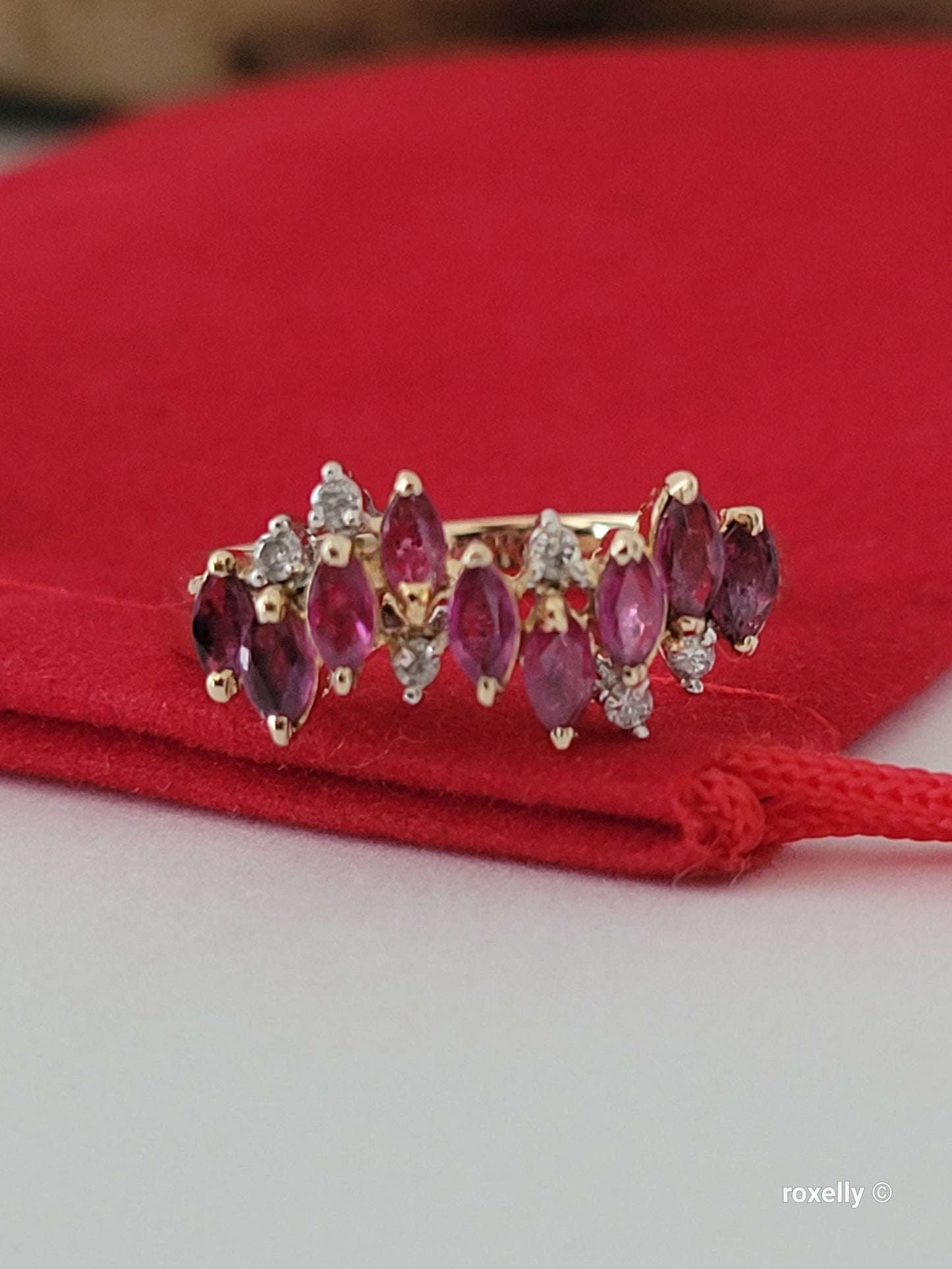 ❤️14k Size 7.25 Lovely Solid Yellow Gold Rubies and Genuine Diamond Ring!