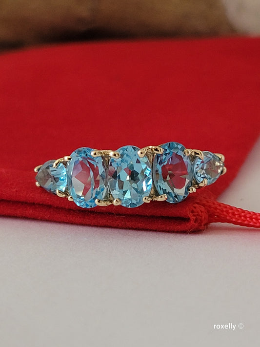 ❤️10k Size 7.75 Precious Solid Yellow Gold Blue Topaz Gemstones Ring!