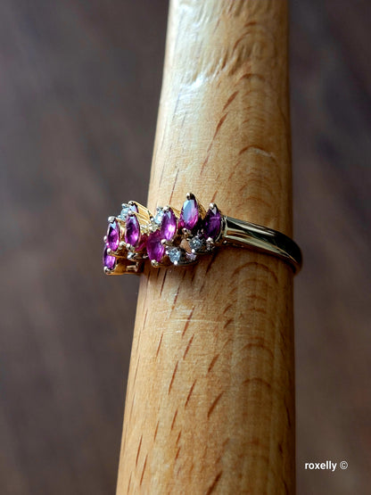 ❤️14k Size 7.25 Lovely Solid Yellow Gold Rubies and Genuine Diamond Ring!