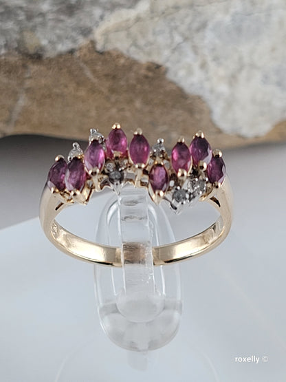 ❤️14k Size 7.25 Lovely Solid Yellow Gold Rubies and Genuine Diamond Ring!