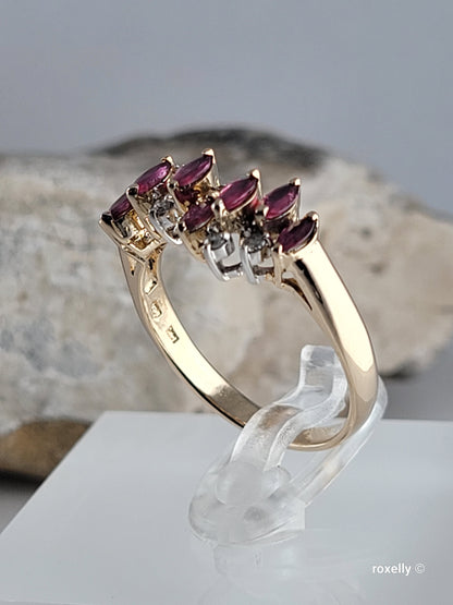 ❤️14k Size 7.25 Lovely Solid Yellow Gold Rubies and Genuine Diamond Ring!