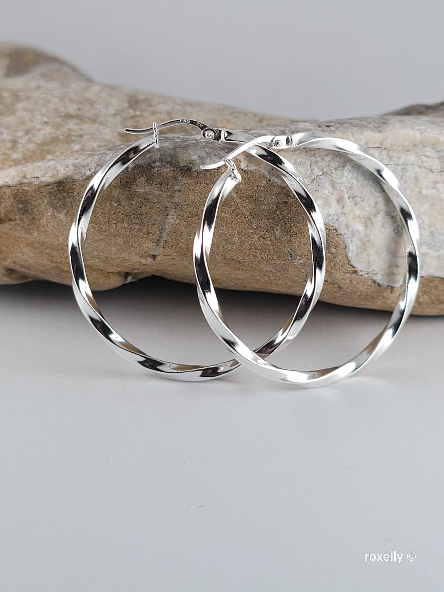 925 Sterling Silver Hoop Earrings Twisted Design