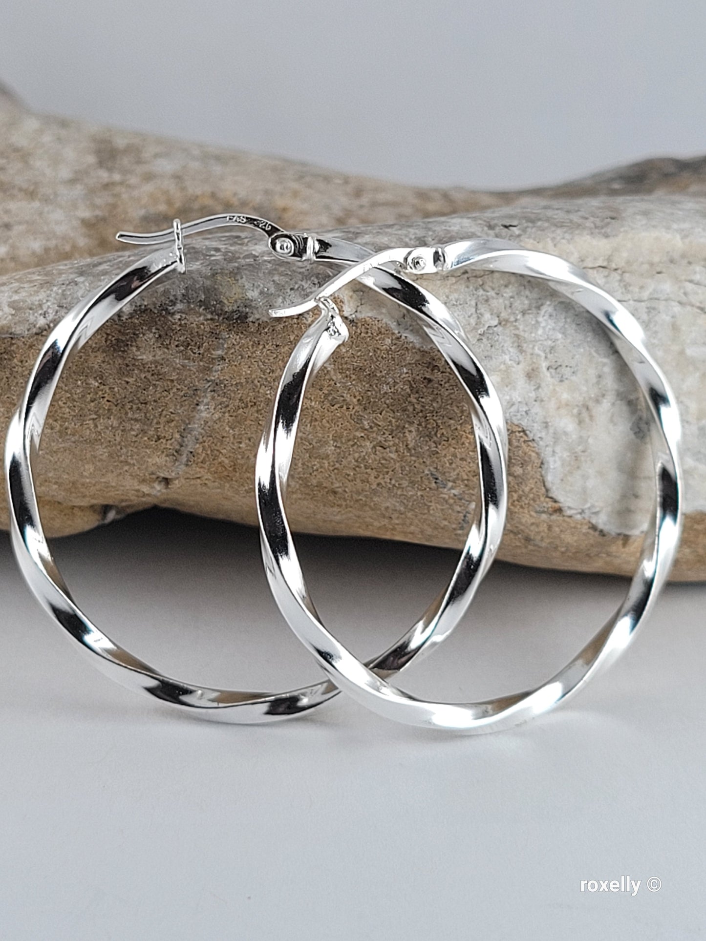 925 Sterling Silver Hoop Earrings Twisted Design
