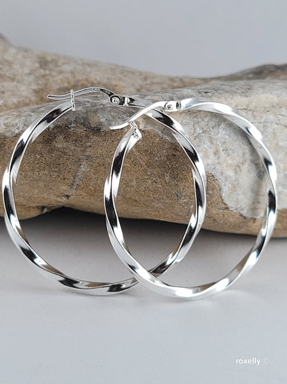 925 Sterling Silver Hoop Earrings Twisted Design