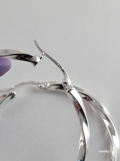925 Sterling Silver Hoop Earrings Twisted Design