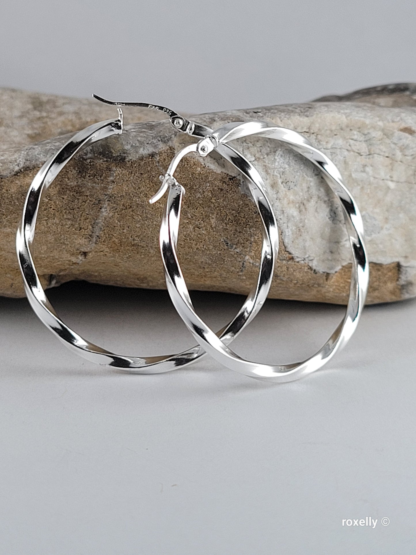 925 Sterling Silver Hoop Earrings Twisted Design
