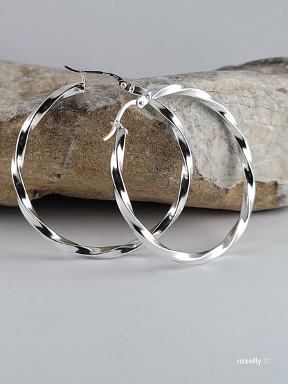 925 Sterling Silver Hoop Earrings Twisted Design