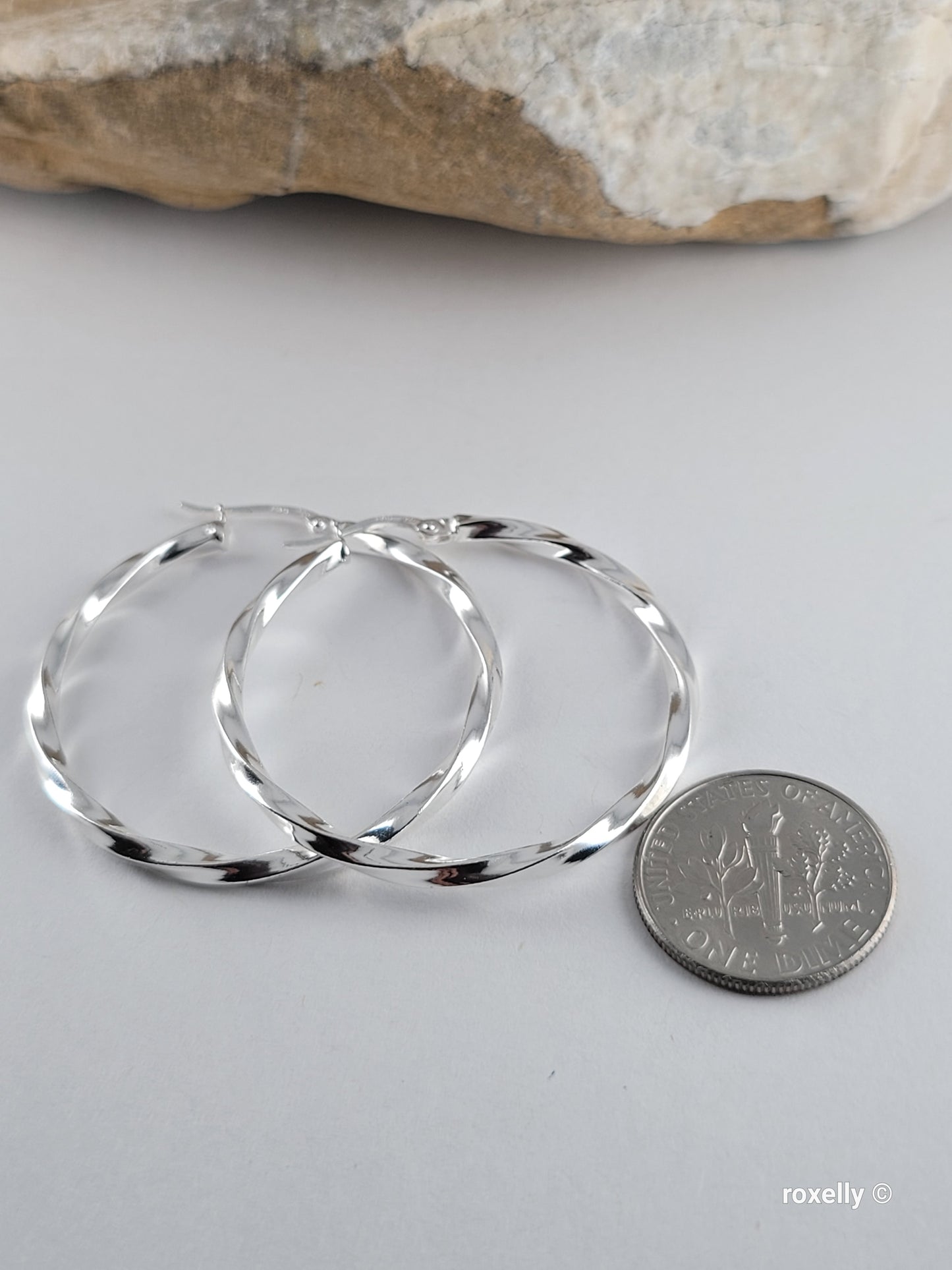 925 Sterling Silver Hoop Earrings Twisted Design