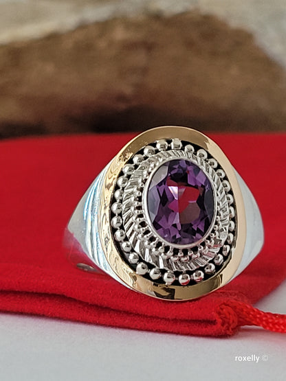 ❤️925 Size 10 Gorgeous Sterling Silver and 18k Solid Yellow Gold Amethyst Ring!