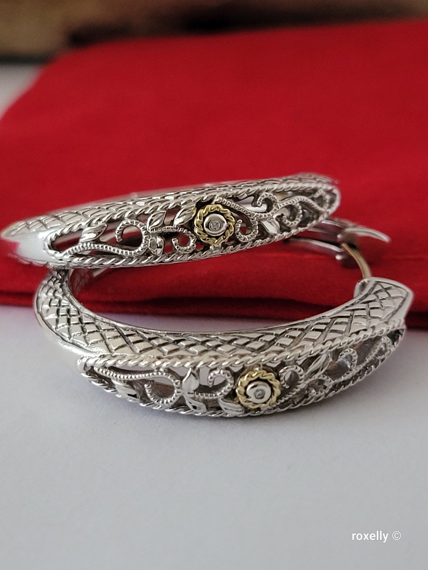 ❤️925 Precious Sterling Silver & 18k Solid Gold Diamond Filigree Design Earrings!