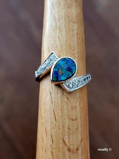 ❤️925 Size 7.75 Precious Sterling Silver and Solid Yellow Gold Topaz, and Mosaic Opal Ring!