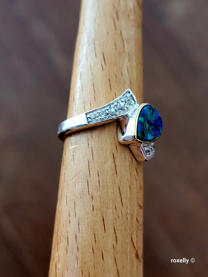 ❤️925 Size 7.75 Precious Sterling Silver and Solid Yellow Gold Topaz, and Mosaic Opal Ring!