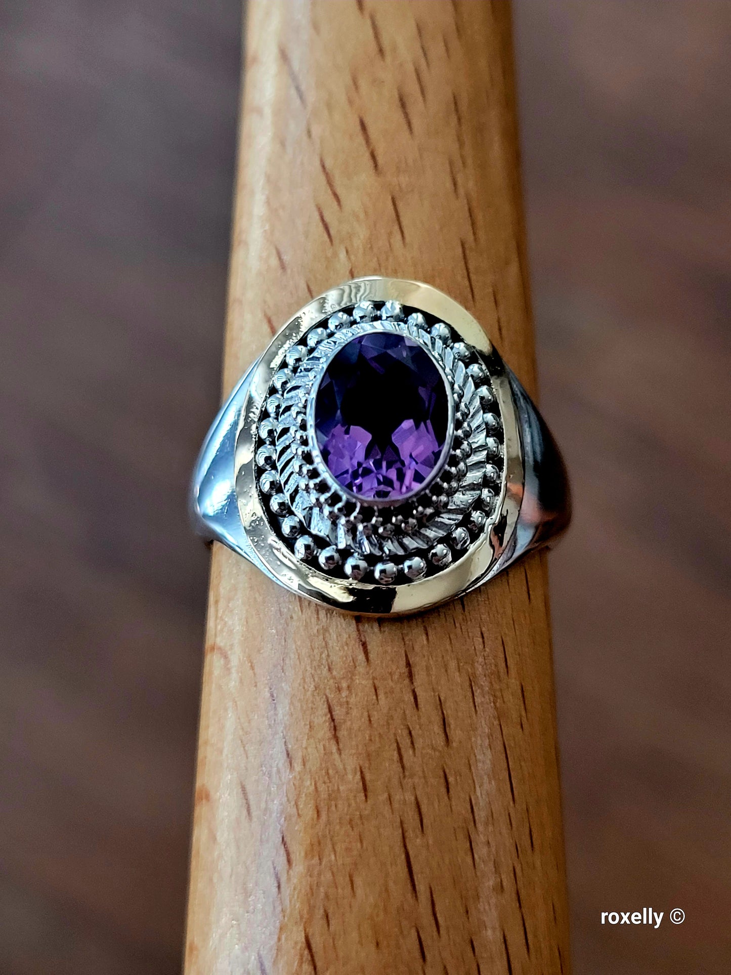 ❤️925 Size 10 Gorgeous Sterling Silver and 18k Solid Yellow Gold Amethyst Ring!