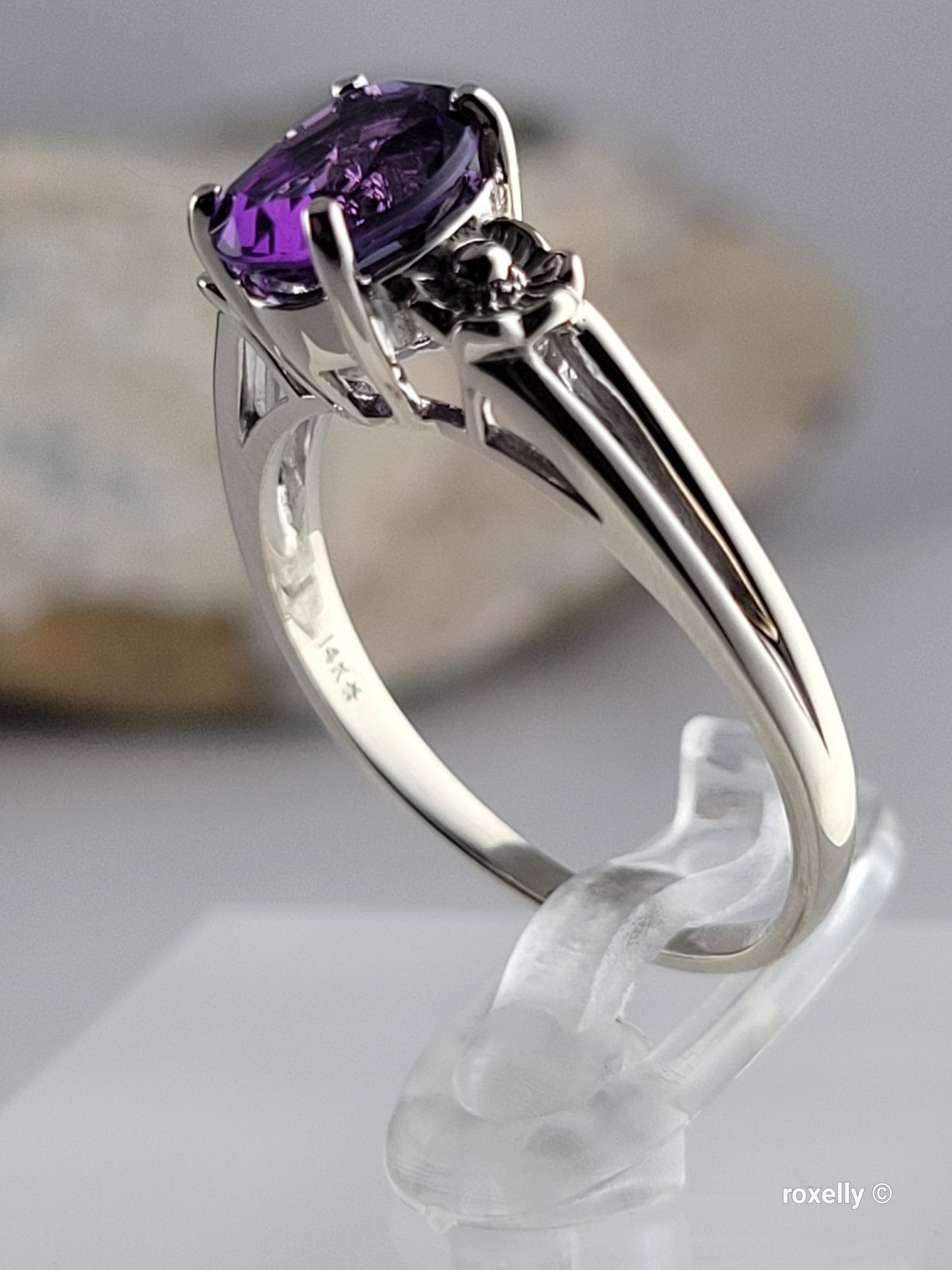 ❤️14k Size 7.75 Lovely Solid White Gold Amethyst Gemstone Ring!