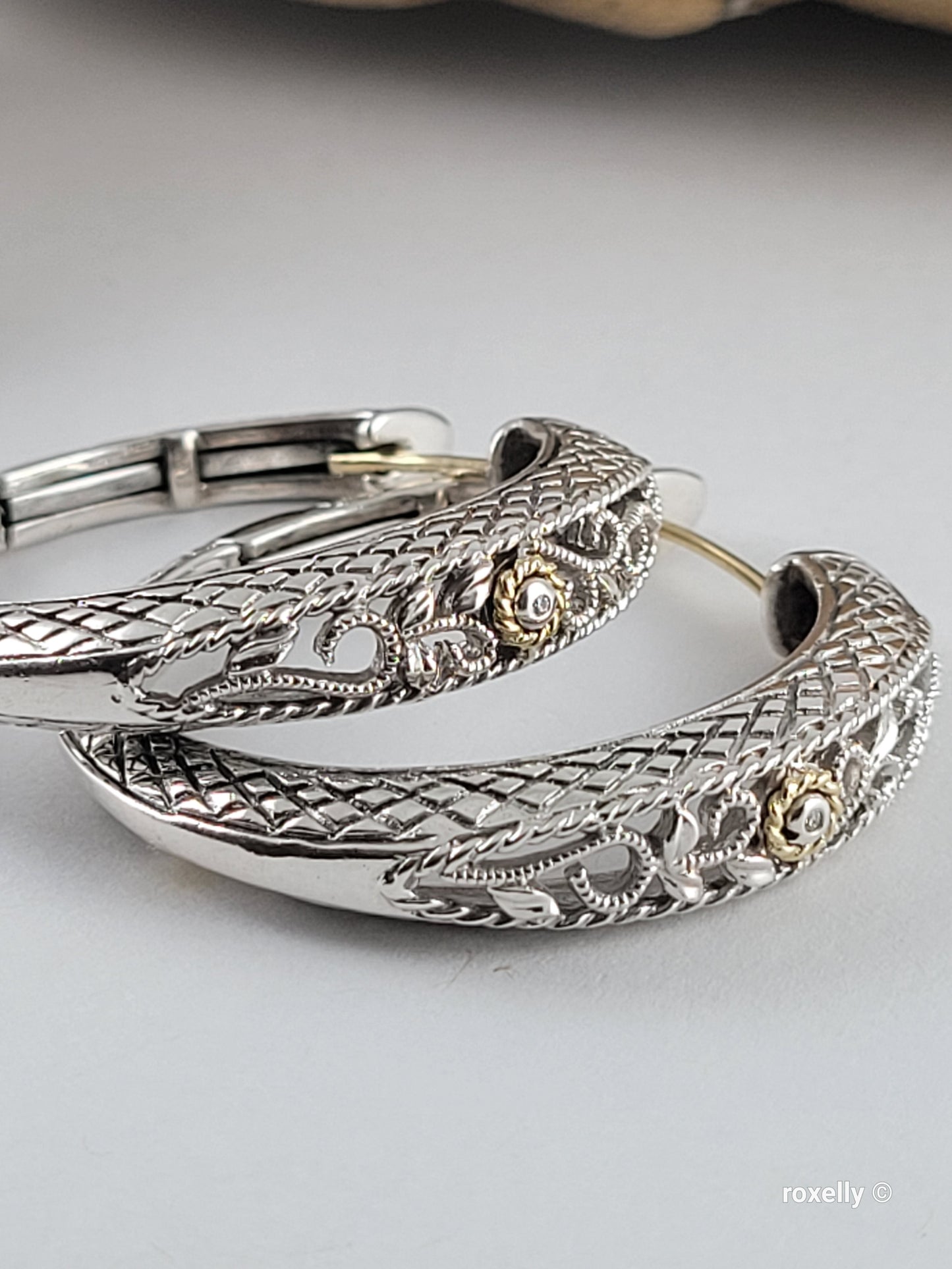 ❤️925 Precious Sterling Silver & 18k Solid Gold Diamond Filigree Design Earrings!