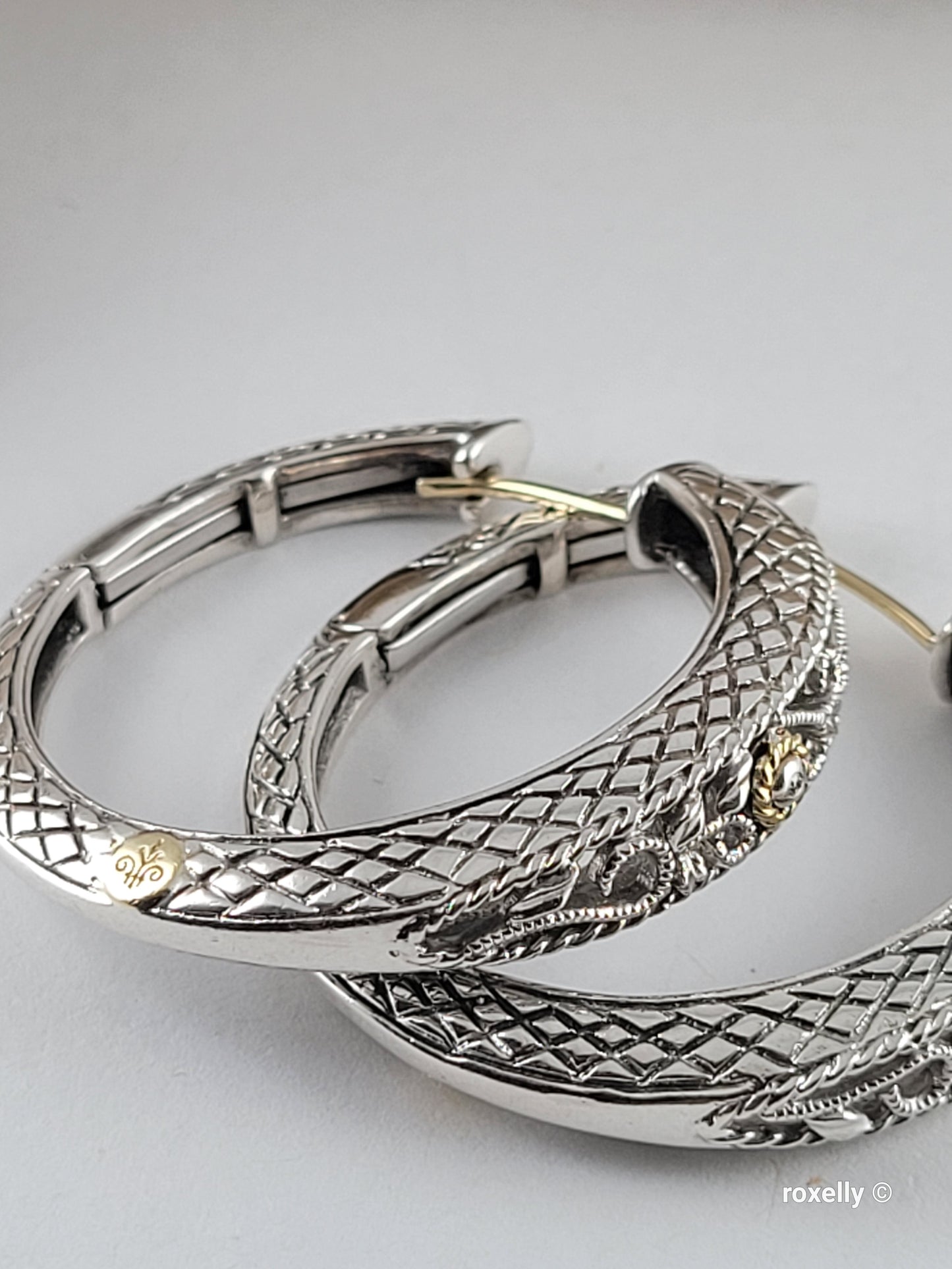 ❤️925 Precious Sterling Silver & 18k Solid Gold Diamond Filigree Design Earrings!