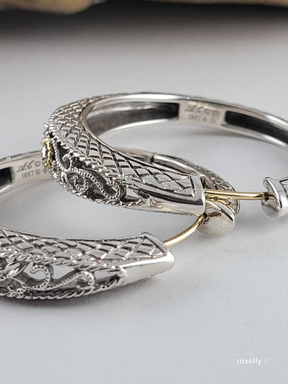 ❤️925 Precious Sterling Silver & 18k Solid Gold Diamond Filigree Design Earrings!