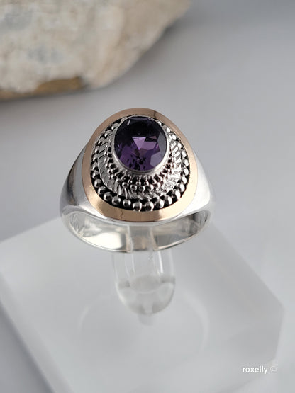 ❤️925 Size 10 Gorgeous Sterling Silver and 18k Solid Yellow Gold Amethyst Ring!