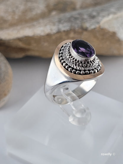 ❤️925 Size 10 Gorgeous Sterling Silver and 18k Solid Yellow Gold Amethyst Ring!