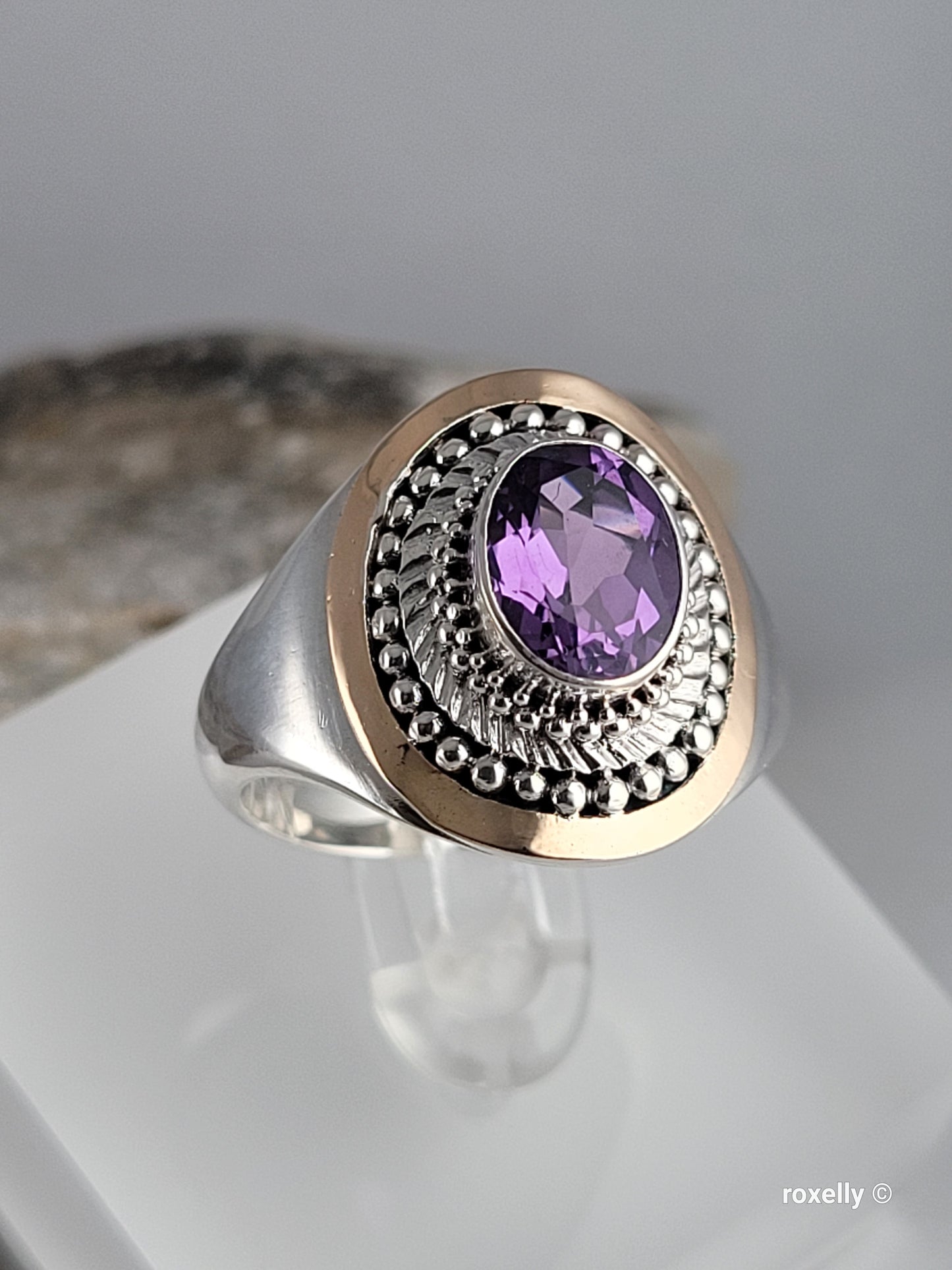 ❤️925 Size 10 Gorgeous Sterling Silver and 18k Solid Yellow Gold Amethyst Ring!