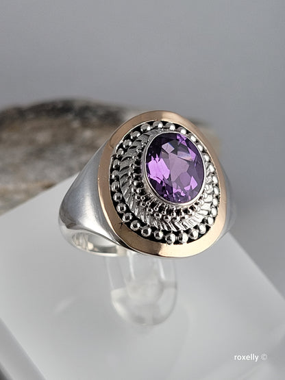 ❤️925 Size 10 Gorgeous Sterling Silver and 18k Solid Yellow Gold Amethyst Ring!
