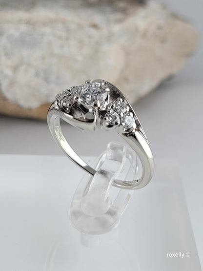 ❤️14k Size 6.5 Precious Solid White Gold Genuine Diamond Ring!