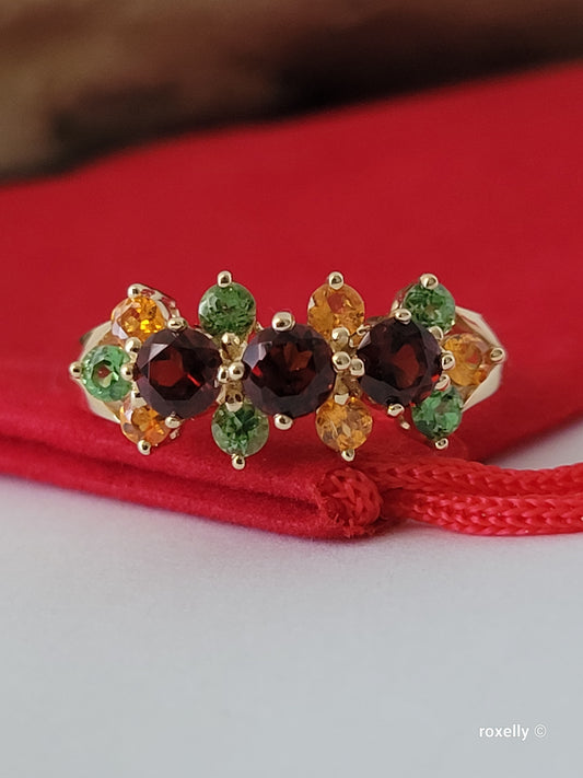 ❤️14k Size 7.75 Lovely Solid Yellow Gold Multi-Gemstone Cocktail Ring!