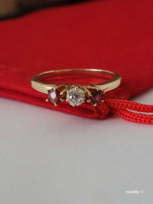 ❤️14k Size 4 Fancy Solid Yellow Gold Diamond and Pink Tourmalines Ring!