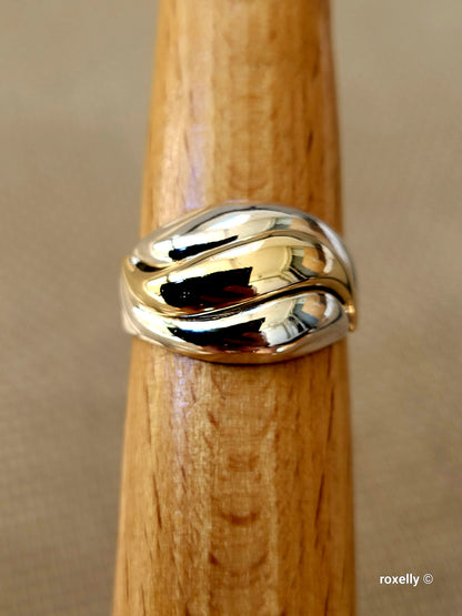 ❤️Size 7.5 Gorgeous 925 Sterling Silver and 14k Solid Yellow Gold Dome Design Ring!