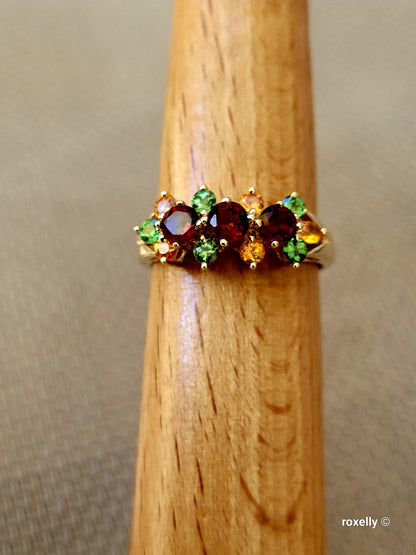 ❤️14k Size 7.75 Lovely Solid Yellow Gold Multi-Gemstone Cocktail Ring!