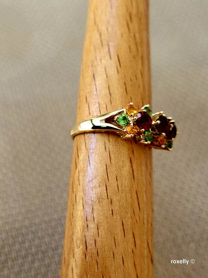 ❤️14k Size 7.75 Lovely Solid Yellow Gold Multi-Gemstone Cocktail Ring!