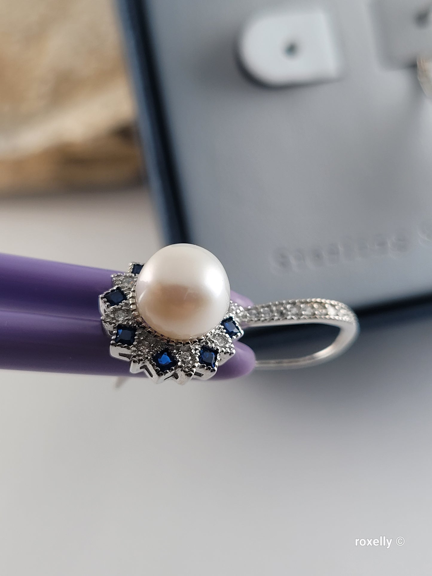 ❤️Precious Sterling Silver Fresh-Water Pearl, White and Blue Cubic Zirconia Drop Earrings!