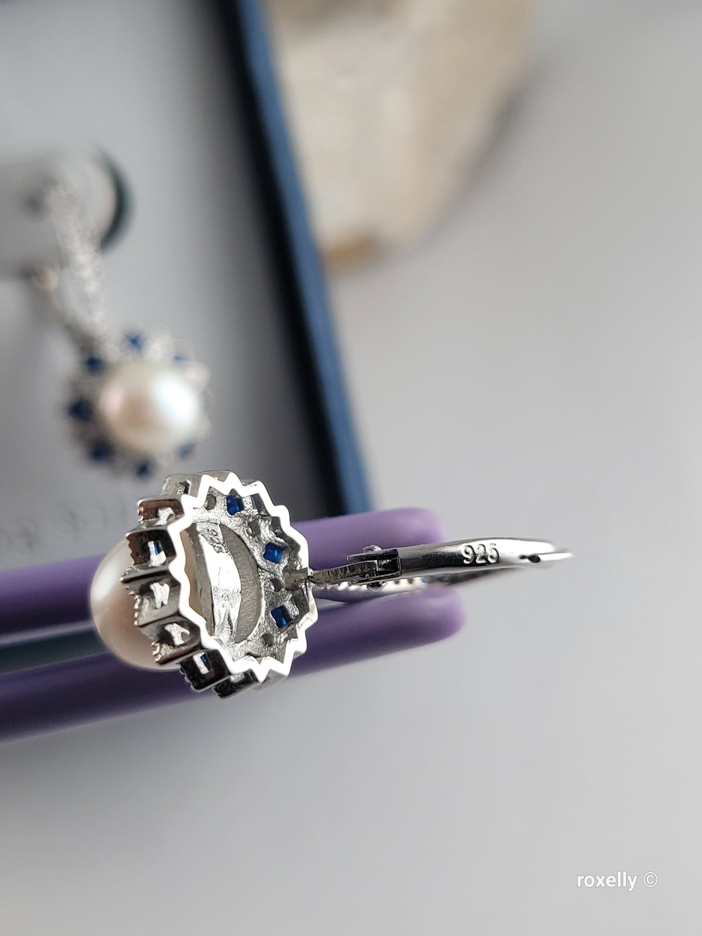 ❤️Precious Sterling Silver Fresh-Water Pearl, White and Blue Cubic Zirconia Drop Earrings!